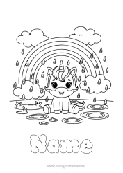 Colouring to customise Cute Unicorn Animal Rainbow Rain Dragons, Unicorns, And Fantastical Creatures