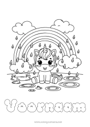 Gratis tekening Kawaii Eenhoorn Dier Regenboog Regen Draken, eenhoorns en fantastische dieren