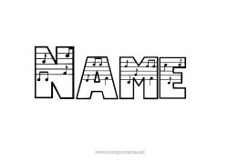 Colouring to customise Decorated Name Music Music Day Notebook Cover Musical Note