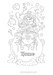 Desenho grátis Doces Bruxa Caldeirão mágico Gato Cães e gatos