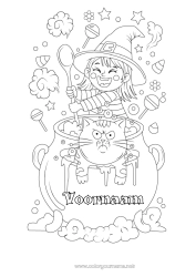Gratis kleurplaat Snoepjes Heks Toverketel Kat Honden en katten