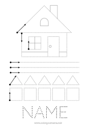 Free coloring House Easy coloring pages Trace and color Preschool graphic design sheet