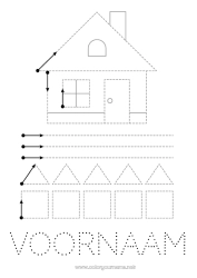 Gratis tekening Huis Eenvoudige kleurplaten Trace et colorie Grafische werkblad voor de kleuterschool