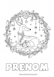 Coloriage gratuit Hiver Houx Gui Flocons de neige Animal Biche Faon Animaux de la forêt