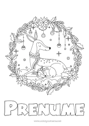 Desen liber de colorat Iarna Ilex Vâsc Fulgi de zăpadă Animal Cerb. Faun. Animale din pădure