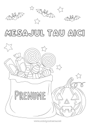 Pagină de colorat personalizată Liliac Bomboane Dovleac O bomboană sau o farsă? Halloween Dulciuri, bunătăți Păsări și mamifere zburătoare