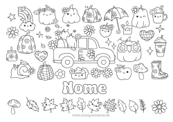 Disegno gratuito Fantasma Zucca Fiori Halloween Kawaii Autunno Auto Fungo Chiocciola Ombrello Stivali Auto, van e camper Ghianda Foglie morte