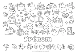 Coloriage à personnaliser Fantôme Citrouille Fleurs Halloween Kawaii Automne Voiture Champignon Escargot Parapluie Bottes Voitures, vans et camping-cars Gland Feuilles mortes