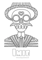 Kolorowanka do personalizacji Dzień Zmarłych Zentangle Czaszki, czaszki śmierci