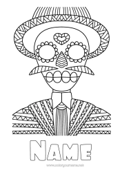 Colouring to customise Day Of The Dead Zentangle Calaveras, Skulls