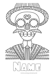 Coloring to customize Día de los Muertos Zentangle Calaveras, skulls