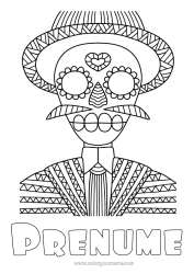 Pagină de colorat personalizată Ziua Morților Zentangle Calaveras, capete de mort