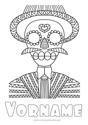 Malvorlage anpassen Día de los Muertos Zentangle Calaveras, Schädel