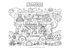 Colorear para personalizar Vampiro Monstruo Momia Esqueleto Halloween Rana Autobús, autocar Animales marinos o acuáticos Transporte público terrestre Inscripción 