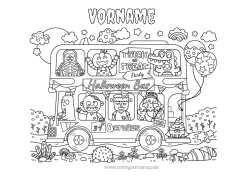Kostenlose Zeichnung Vampir Monster Mumie Skelett Halloween Frosch Bus, Auto Meeres- oder Wasserlebewesen Öffentlicher Nahverkehr Beschriftung 
