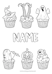 Colouring to customise Ghost Pumpkin Witch Halloween Fairy Cake Eye Wizard's Hat