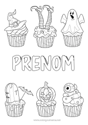 Coloriage à personnaliser Fantôme Citrouille Sorcière Halloween Cupcake Oeil Chapeau de sorcier