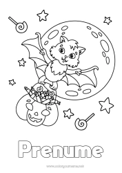 Pagină de colorat personalizată Liliac O bomboană sau o farsă? Halloween Lună Păsări și mamifere zburătoare