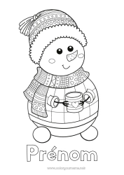 Coloriage gratuit Hiver Bonhomme de neige Tasse Boisson