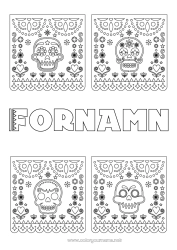 Färgläggningssida att anpassa De dödas dag Mexiko Calaveras, dödskallar Mexikansk broderi