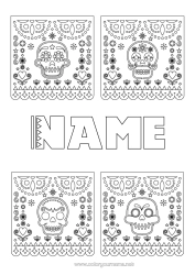 Free colouring Day of the Dead Mexico Calaveras, skulls Mexican embroidery