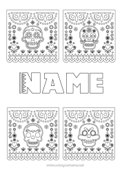 Free coloring Día de los Muertos Mexico Calaveras, skulls Mexican embroidery