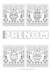 Coloriage à personnaliser Día de los Muertos Mexique Calaveras, têtes de mort Broderie mexicaine