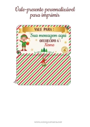 Desenho grátis Elfo de Natal Missão do Elfo de Natal Um único duende travesso Vale de presente personalizável para imprimir