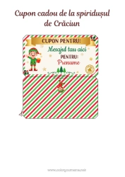 Desen liber de colorat Moșneguții de Crăciun Misiunea spiridușului de Crăciun Un singur spiriduș jucăuș Cupon cadou personalizabil de imprimat
