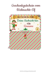 Malvorlage anpassen Weihnachtself Wichtel-Missionen Ein einziger schelmischer Kobold Personalisierbarer Geschenkgutschein zum Ausdrucken