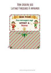 Desenho grátis Elfo de Natal Missão do Elfo de Natal Vários duendes travessos Vale de presente personalizável para imprimir