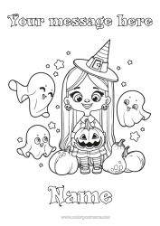 Free colouring Ghost Pumpkin Witch Halloween