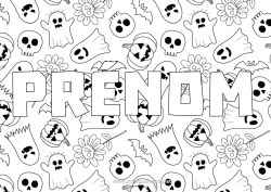 Coloriage à personnaliser Chauve-souris Fantôme Citrouille Halloween Crâne Jack O'Lantern Oiseaux et mammifères volants Fond décoratif