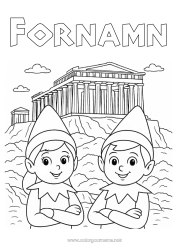 Gratis färgläggning Julnissar Tomtefärgläggningar Grekland Julälvens resa Flera busiga tomtenissar Färgläggning av busiga resande tomtar