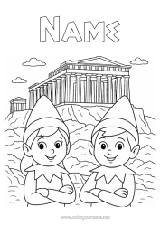 Colouring to customise Christmas Elves Elf Colouring Pages Greece Mischievous Elf's Journey Several Mischievous Elves. Colouring Mischievous Travelling Goblins