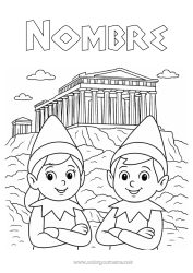 Dibujo libre Elfos de navidad Dibujos de Elfos para colorear Grecia Viaje del duende navideño Varios duendes traviesos 🇪🇸 Duendes de Navidad Viajeros