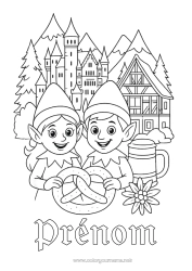 Coloriage gratuit Lutins de Noël Coloriages lutins Monument Voyage de lutin farceur Allemagne Bretzel Château de Neuschwanstein Plusieurs lutins farceurs Coloriage Lutins farceurs Voyageurs