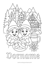 Malvorlage anpassen Weihnachtself Elfen Ausmalbilder Denkmal Reise des Weihnachtselfen Deutschland Brezel Schloss Neuschwanstein Mehrere Wichtel Reisende Weihnachtswichtel