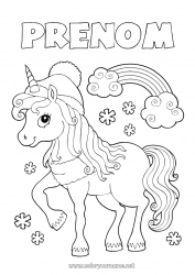 Coloriage gratuit Hiver Licorne Animal Arc en ciel Dragons, licornes et animaux fantastiques