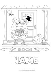 Coloring to customize Monster Pumpkin Trick or treat Halloween Jack O'Lantern Door