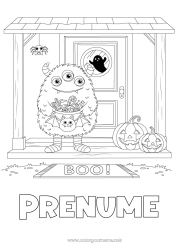 Pagină de colorat personalizată Monstru Dovleac O bomboană sau o farsă? Halloween Jack cu lampa Ușă