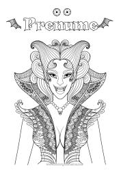 Pagină de colorat personalizată Vampir Halloween Fată Zentangle Femeie