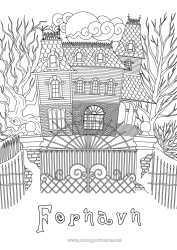 Gratis tegning Halloween Hus Zentangle Hjemsøkt herskapshus