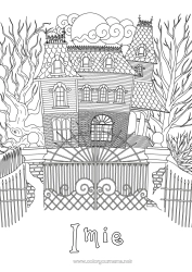 Kolorowanka do personalizacji Halloween Dom Zentangle Zamczysko nawiedzone
