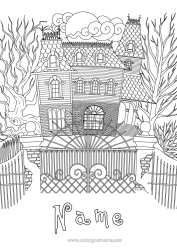 Free colouring Halloween House Zentangle Haunted manor