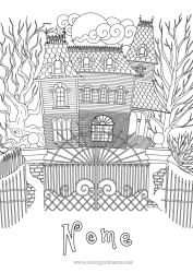 Desenho grátis Halloween Casa Zentangle Mansão Assombrada
