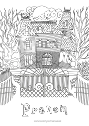 Coloriage à personnaliser Halloween Maison Zentangle Manoir hanté
