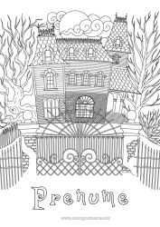 Pagină de colorat personalizată Halloween Casă Zentangle Conacul bântuit