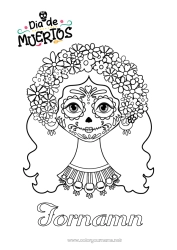 Färgläggningssida att anpassa Blommor De dödas dag Catrina