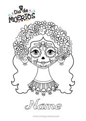 Coloring to customize Flowers Día de los Muertos Catrina
